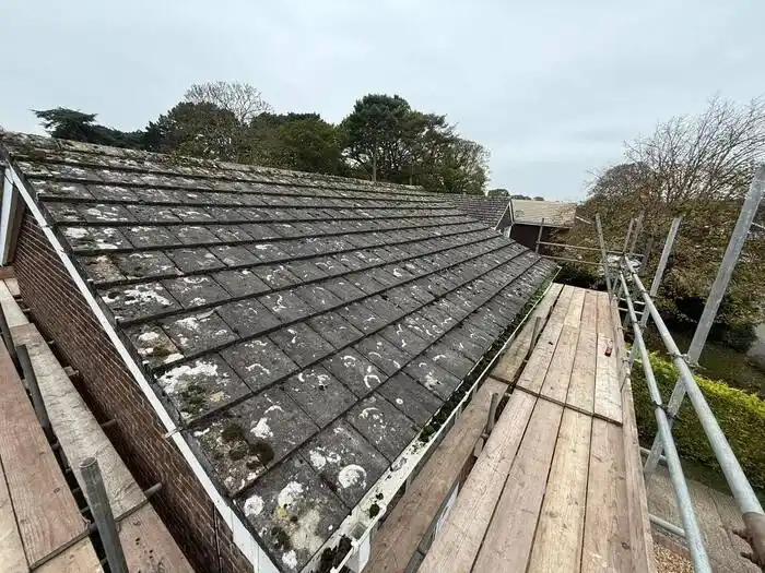Full re-roof — before, viewed from the scaffold
