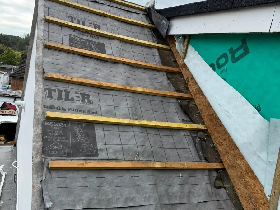 Roof repair — breather membrane and battens going on